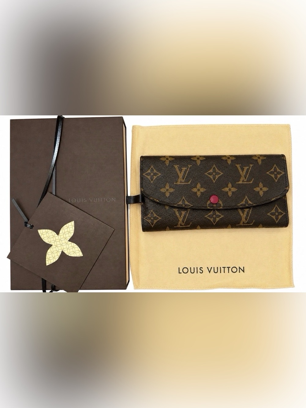 Louis Vuitton monogram Emilie Wallet with box and dust bag